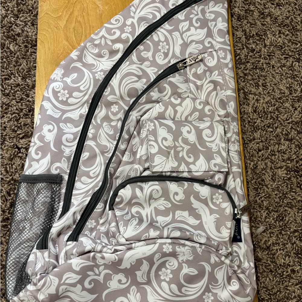 Floral Print Sling Bag in Light Taupe and White